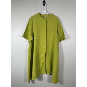 Bryn Walker Dress Womens XL Green Linen Button Front Lagenlook Tunic Oversized